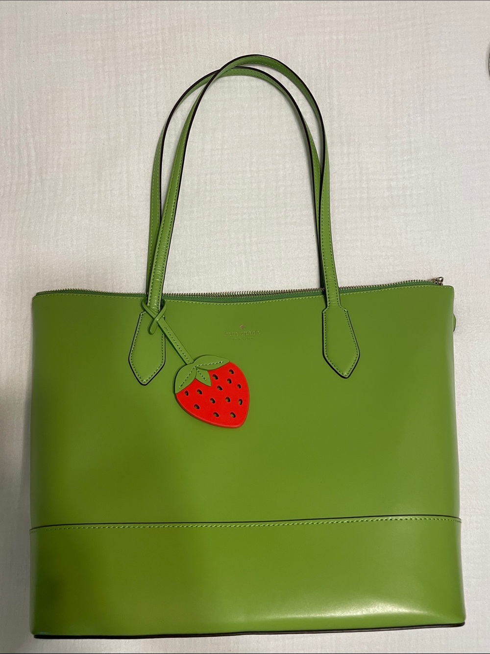 kate spade Green Leather Tote with Red Strawberry Charm